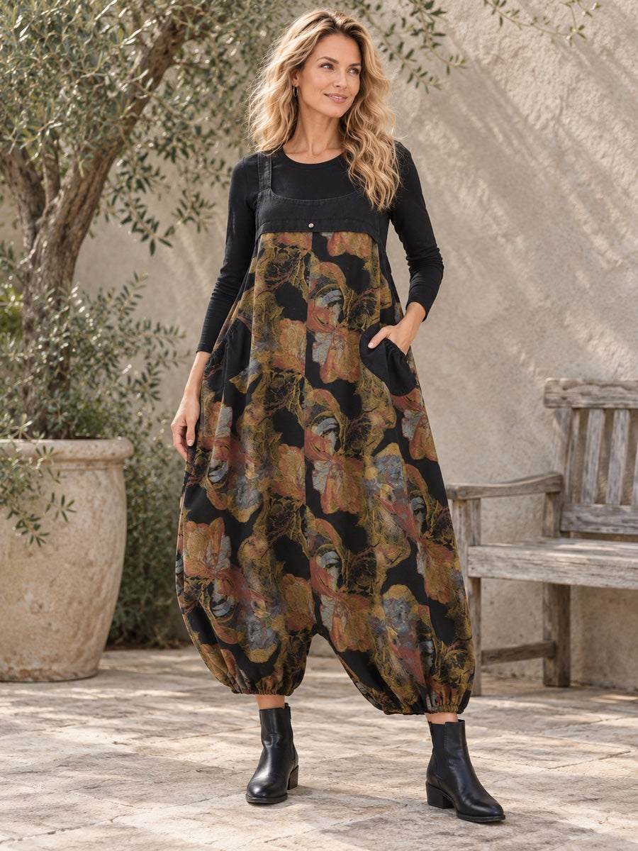 Loose Sleeveless Floral Printed Square-neck Overalls - 98168_OL_F3_新增