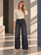 Column High Waisted Pockets Solid Color Jean Pants Bottoms Trousers - 209468_CF_F2_v01