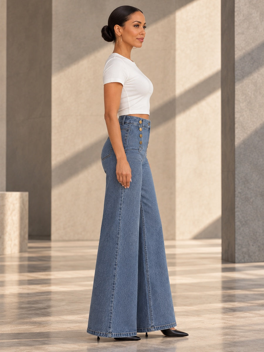 High Waisted Loose Buttoned Split-Joint Jean Pants Bottoms - 181060_S1_v20261008