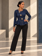 Long Sleeves Skinny Buttoned Ruffle Trim Split-Joint Round-neck Blouses&shirts Tops - 210433_OL_F3_v20261008