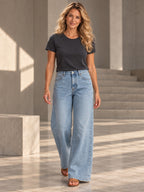High Waisted Pockets Solid Color Jean Pants Bottoms Trousers - 209467_F1_v01