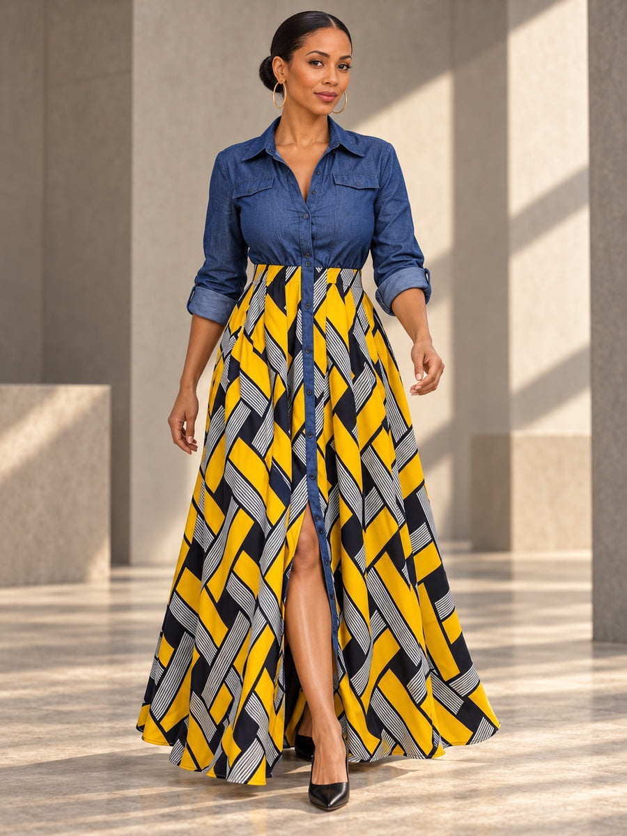 Long Sleeves Loose Buttoned Elasticity Printed Split-Joint Lapel Maxi Dresses - 127282_CF_F1_v20261008