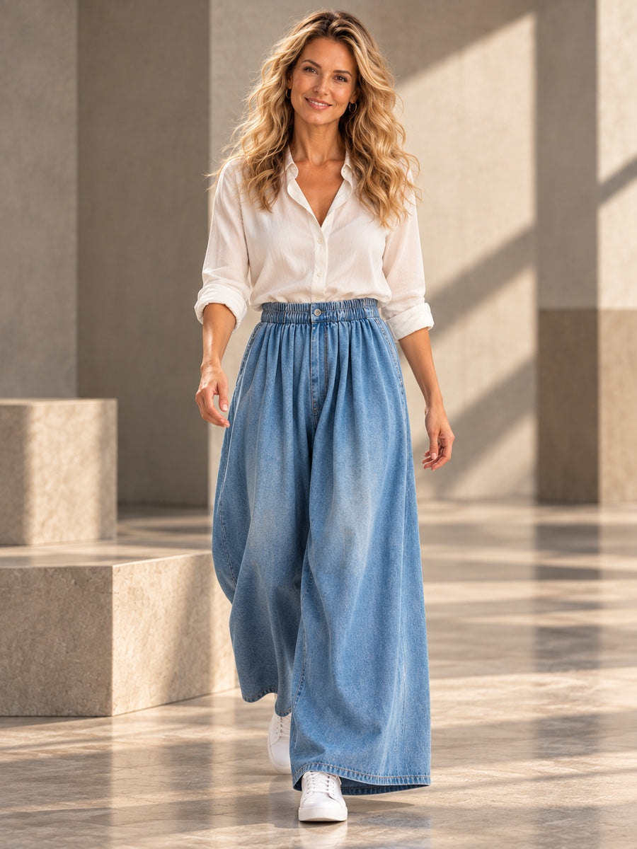 Loose Wide Leg Elasticity Solid Color Jean Pants Bottoms - 103846_CF_F1_v20261008