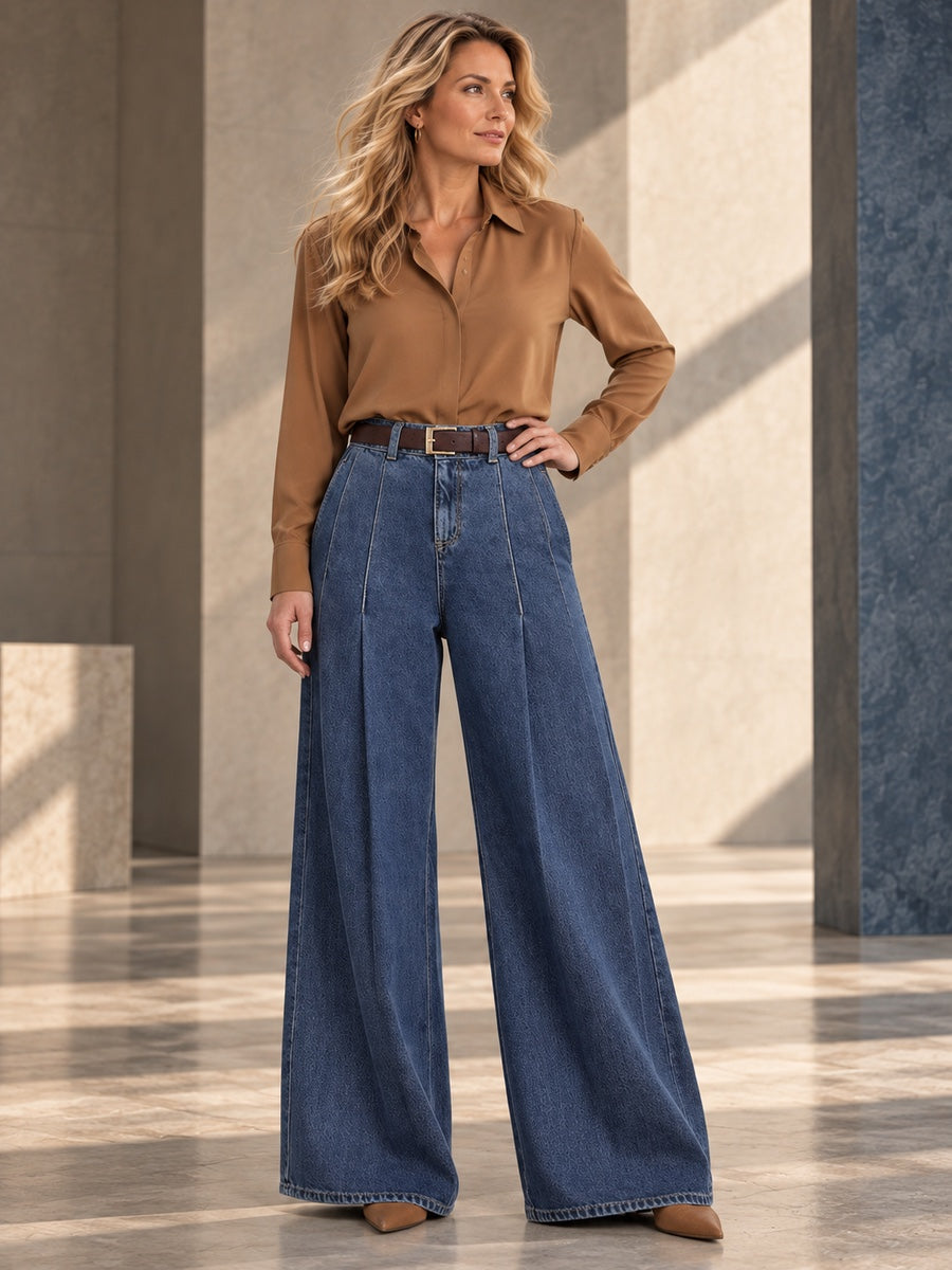 Elasticated Waist High Waisted Belted Pleated Pockets Solid Color Split-Joint Pants - 199013_OL_F3_v20261008