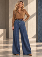 Elasticated Waist High Waisted Belted Pleated Pockets Solid Color Split-Joint Pants - 199013_OL_F3_v20261008