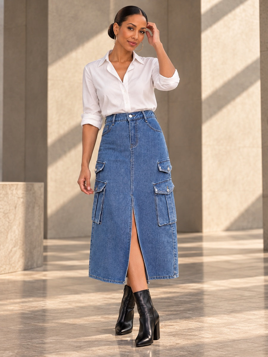 A-Line Loose Pockets Split-Front Split-Joint Denim Skirts - 125560_CF_F2_v20261008