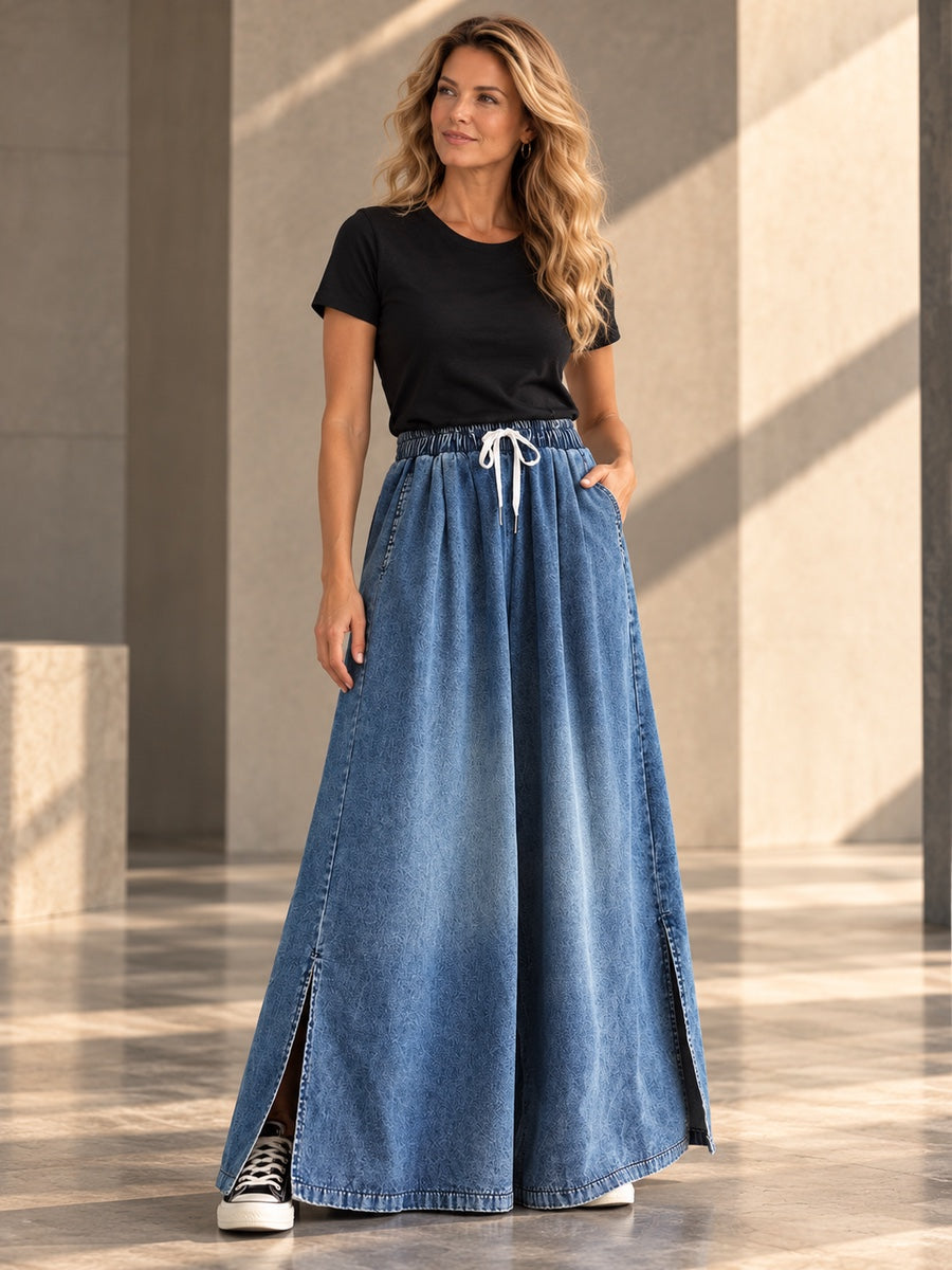 Loose Wide Leg Drawstring Split-side Jean Pants Bottoms Trousers - 160937_OL_F3_v20261008