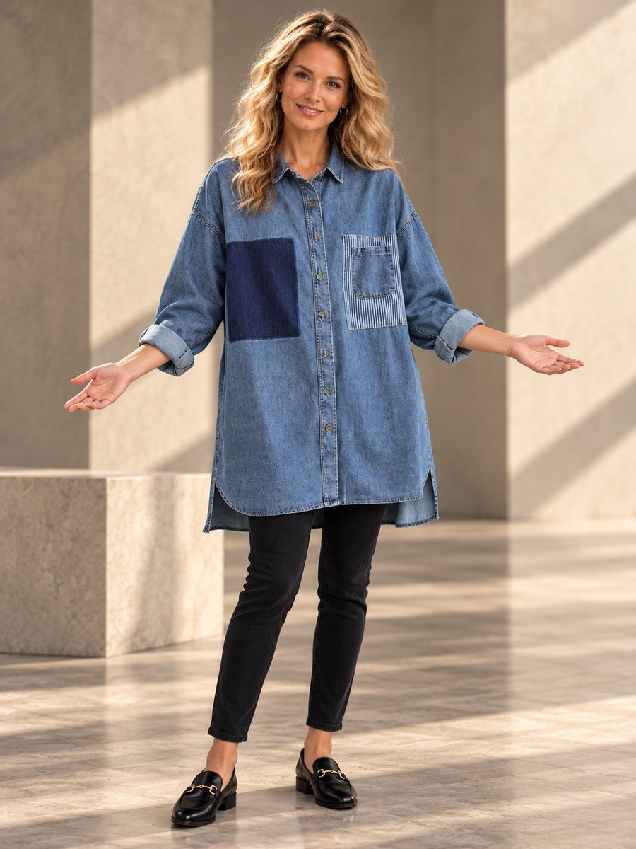 High-low Long Sleeves Asymmetric Buttoned Pockets Split-Joint Lapel Blouses&shirts Tops - 148015_CF_F3_v20261008