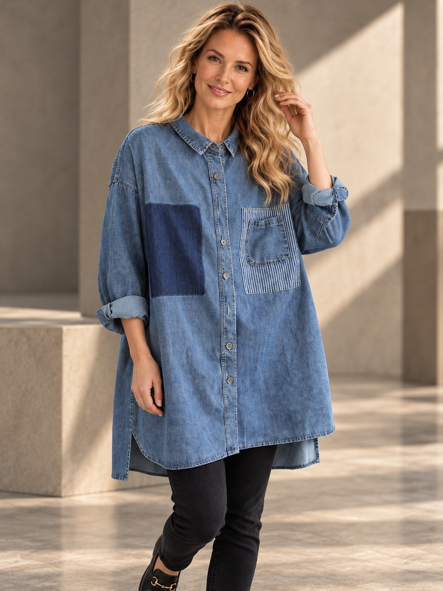 High-low Long Sleeves Asymmetric Buttoned Pockets Split-Joint Lapel Blouses&shirts Tops - 148015_UPPER_v20261008
