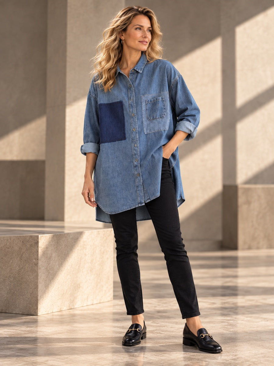 High-low Long Sleeves Asymmetric Buttoned Pockets Split-Joint Lapel Blouses&shirts Tops - 148015_OL_F3_v20261008
