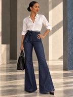 Flared Pants High Waisted Solid Color Tied Waist Jean Pants Bottoms - 154536_OL_F3_v20261008