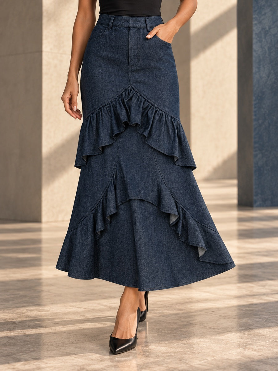 Bodycon High Waisted Ruffled Solid Color Split-Joint Skirts Bottoms - 194357_LOWER_v20261008