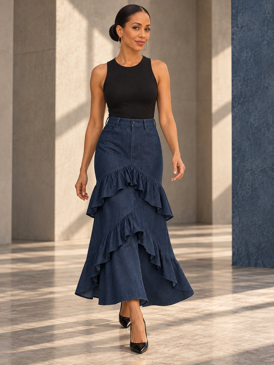 Bodycon High Waisted Ruffled Solid Color Split-Joint Skirts Bottoms - 194357_CF_F1_v20261008