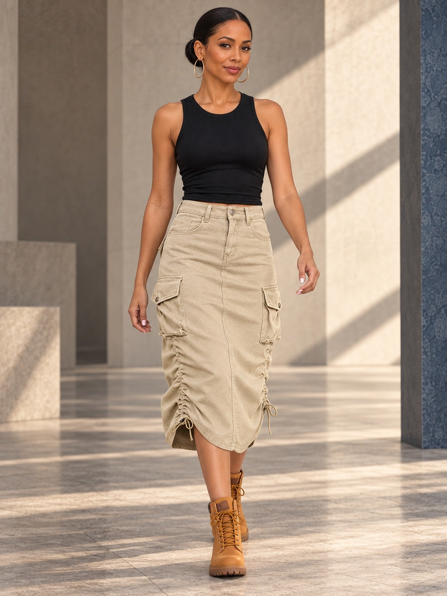 A-Line Buttoned Drawstring Pockets Solid Color Split-Side Skirts Bottoms - 123866_CF_F1_v20261008