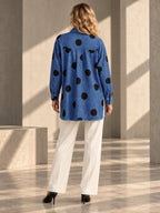 High-Low Irregularity Buttoned Contrast Color Pockets Polka-Dot Split-Joint Split-Side Stand Collar Blouses&Shirts Tops - 201952_B1_v20261008