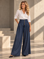 High Waisted Loose Buttoned Pleated Pockets Solid Color Jean Pants Bottoms - 182757_OL_F3_v20261008