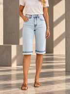 High Waisted Buttoned Contrast Color Pockets Split-Joint Denim Shorts - 202710_LOWER_v20261008