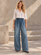 Loose Wide Leg Contrast Color Elasticity Pockets Jean Pants Bottoms - 152980_OL_F1_v01