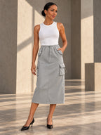 A-Line Buttoned Drawstring Pockets Solid Color Split-Joint Skirts Bottoms - 123865_OL_F3_v20261008