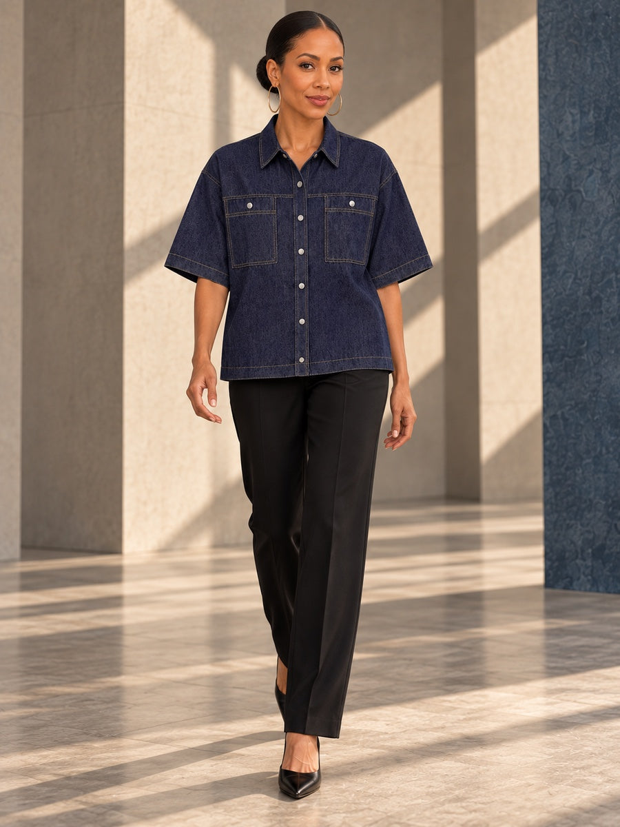 Half Sleeves Loose Buttoned Lapel Blouses&Shirts Tops - 181612_CF_F1_v20261008