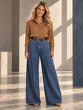 Elasticated Waist High Waisted Belted Pleated Pockets Solid Color Split-Joint Pants - 199013_OL_F1_v20261008