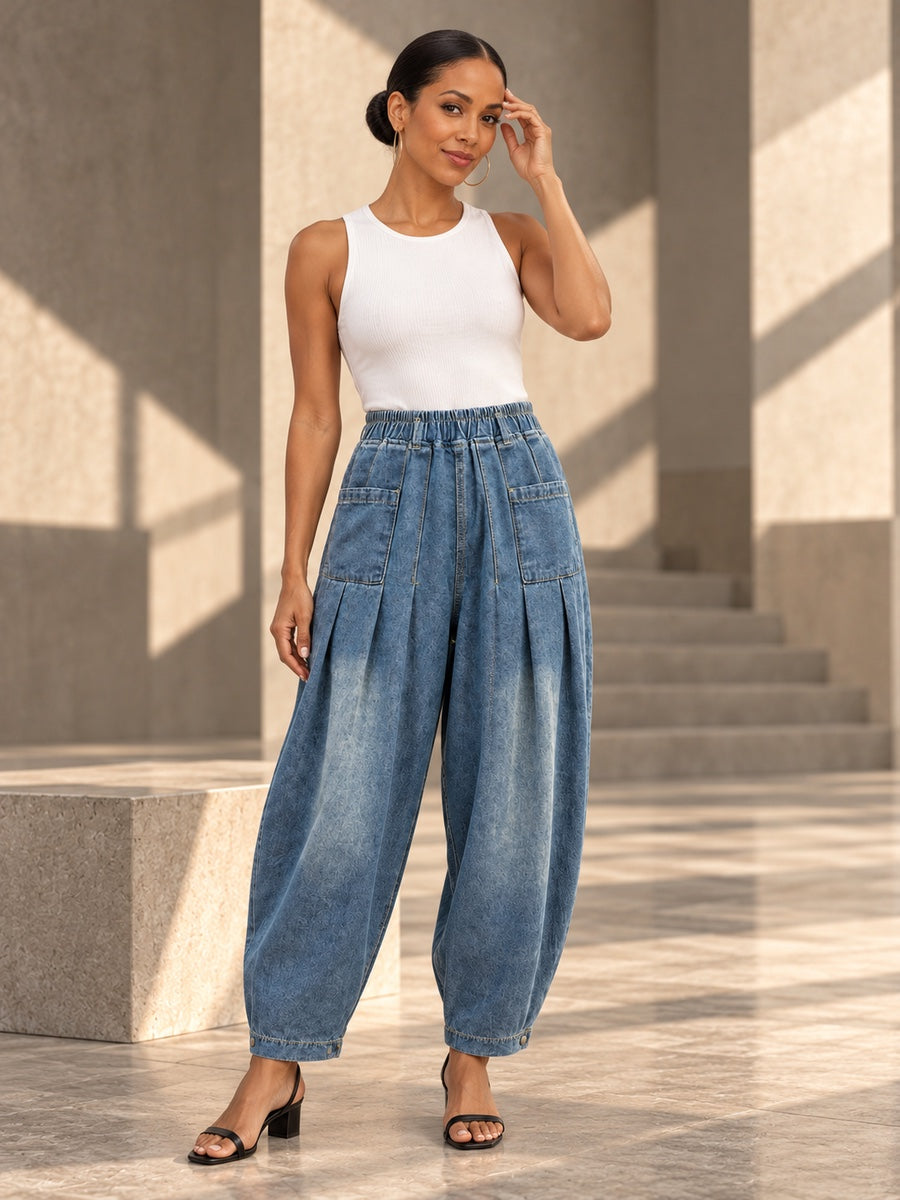 Loose Elasticity Pockets Solid Color Jean Pants Bottoms Trousers - 187849_CF_F2_v20261008