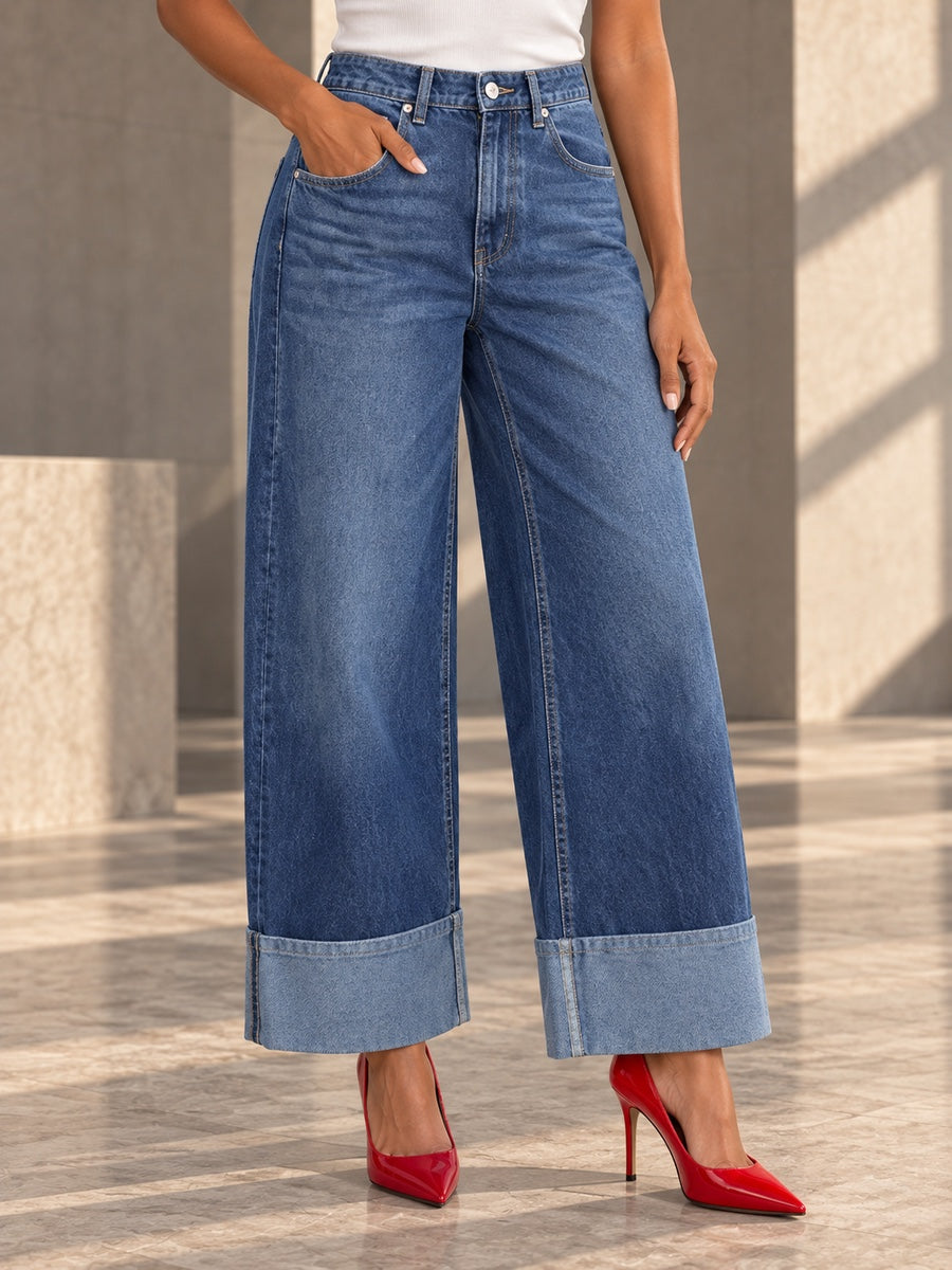 Column Loose Buttoned Solid Color Zipper Jean Pants Bottoms Trousers - 182712_LOWER_v20261008