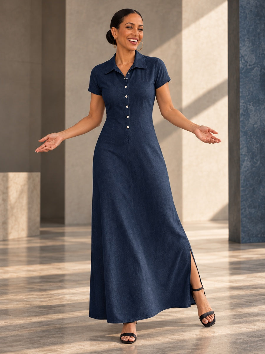 High Waisted Plus Size Buttoned Pockets Split-Side Lapel Maxi Dresses - 125517_CF_F3_v20261008
