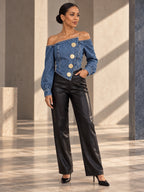Irregularity Long Sleeves Buttoned Pleated Solid Color Split-Joint Off-The-Shoulder Blouses&Shirts Tops - 202153_OL_F3_v20261008