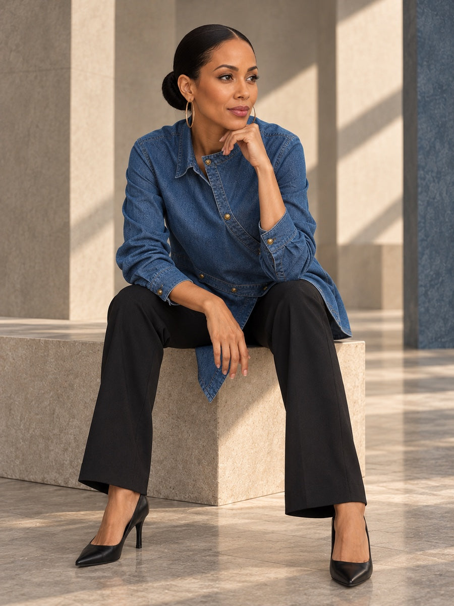 Long Sleeves Loose Asymmetric Buttoned Split-Front Stand Collar Blouses&Shirts Tops - a6b6da309334_OL_F2_v20261008