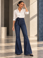 Flared Pants High Waisted Solid Color Tied Waist Jean Pants Bottoms - 154536_CF_F2_v20261008