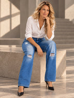 High Waisted Wide Leg Buttoned Hollow Pockets Split-Joint Jean Pants Bottoms - 207499_OL_F2_v20261008