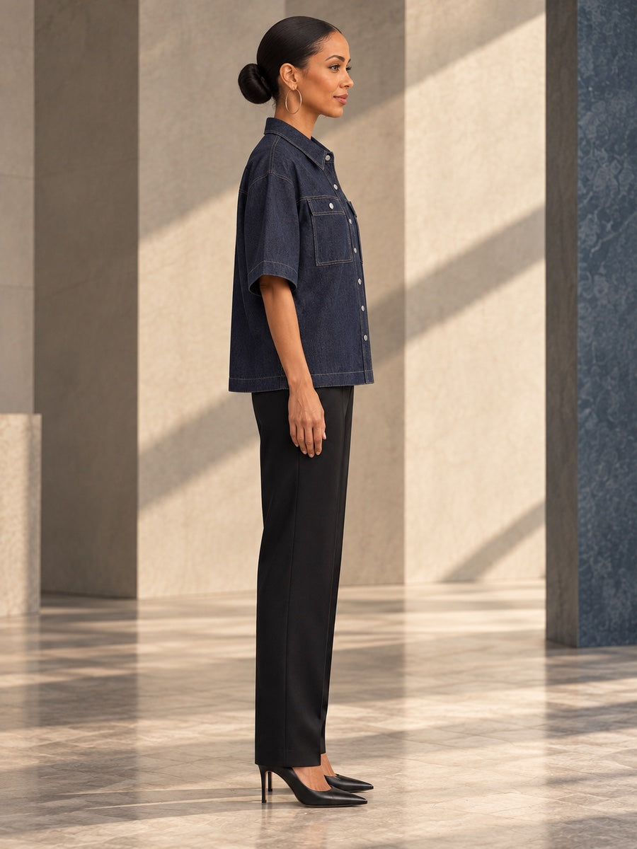 Half Sleeves Loose Buttoned Lapel Blouses&Shirts Tops - 181612_S1_v20261008