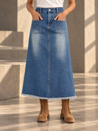 A-Line Loose Buttoned Elasticity Fringed Pockets Split-Joint Skirts Bottoms - 160961_LOWER_v20261008
