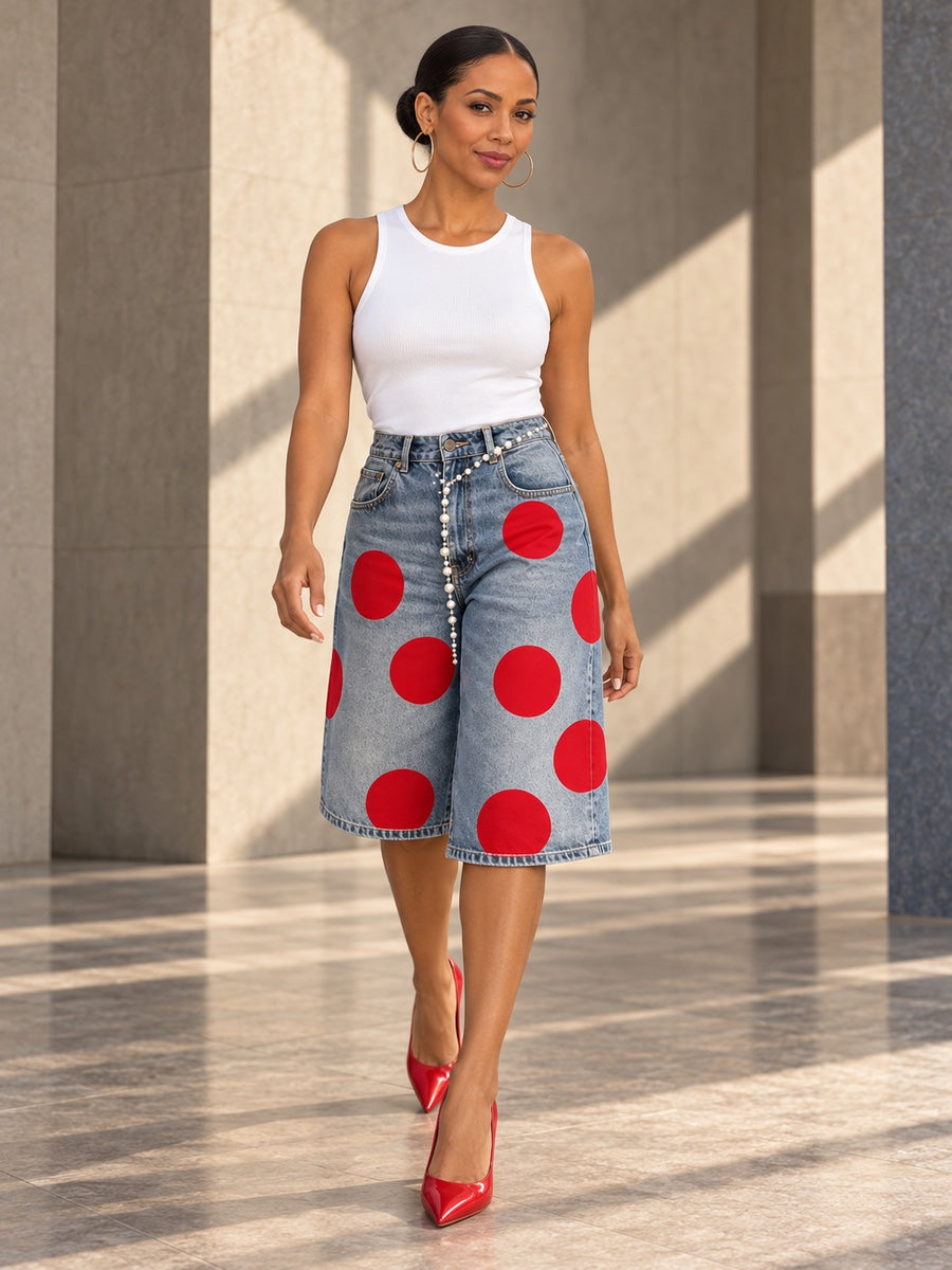 High Waisted Loose Pockets Polka-Dot Denim Shorts - 202843_CF_F1_v20261008
