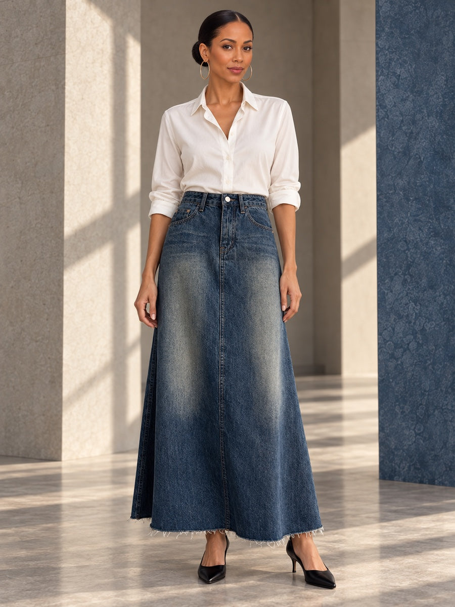 A-line High Waisted Fringed Gradient Split-Joint Long Skirts Skirts - 131781_OL_F1_v20261008