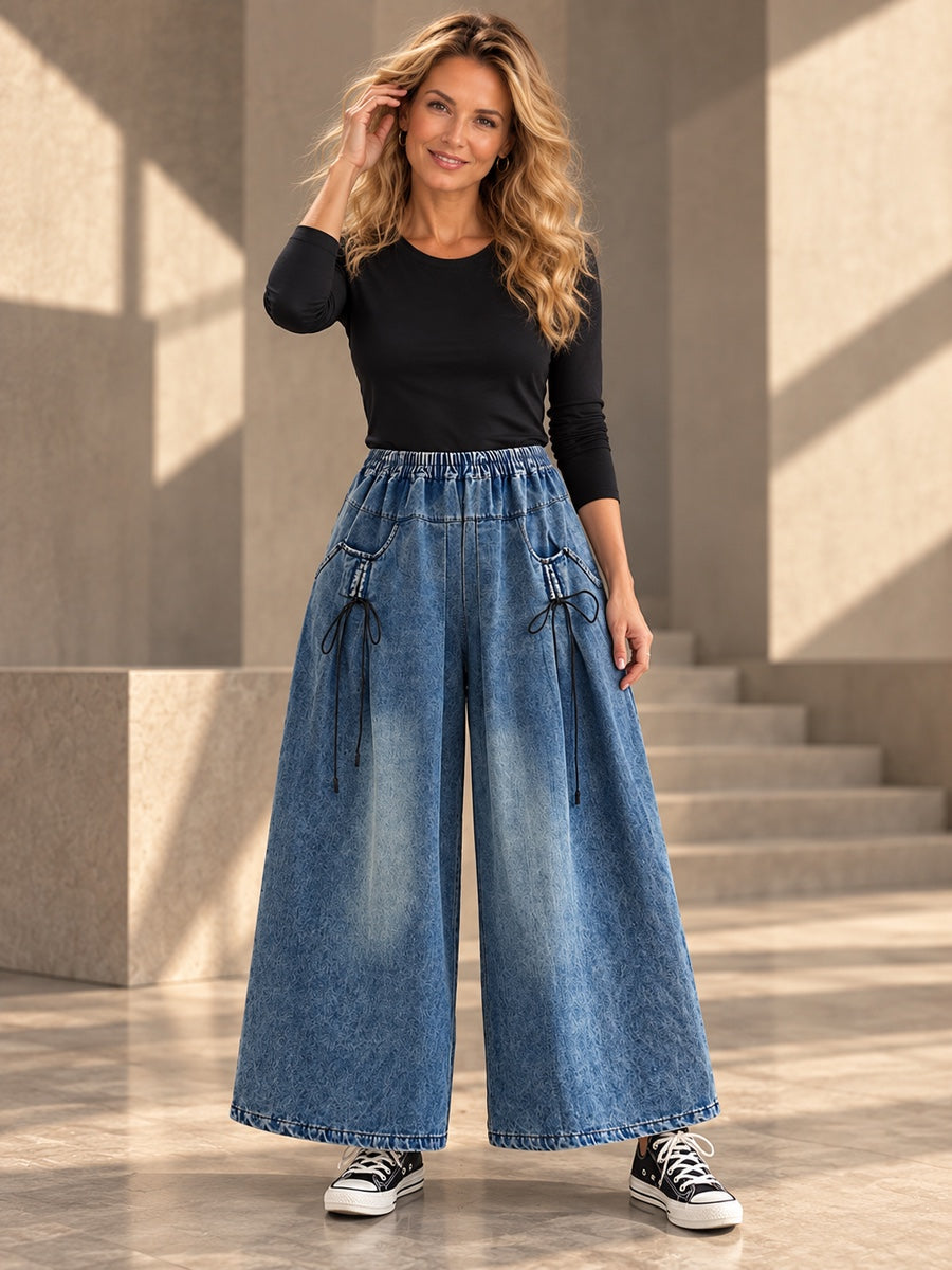 High Waisted Loose Elasticity Pleated Pockets Jean Pants Bottoms - 174442_CF_F2_v20261008