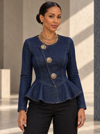 Long Sleeves Skinny Buttoned Ruffle Trim Split-Joint Round-neck Blouses&shirts Tops - 210433_UPPER_v20261008
