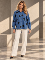 High-Low Irregularity Buttoned Contrast Color Pockets Polka-Dot Split-Joint Split-Side Stand Collar Blouses&Shirts Tops - 201952_OL_F1_v20261008