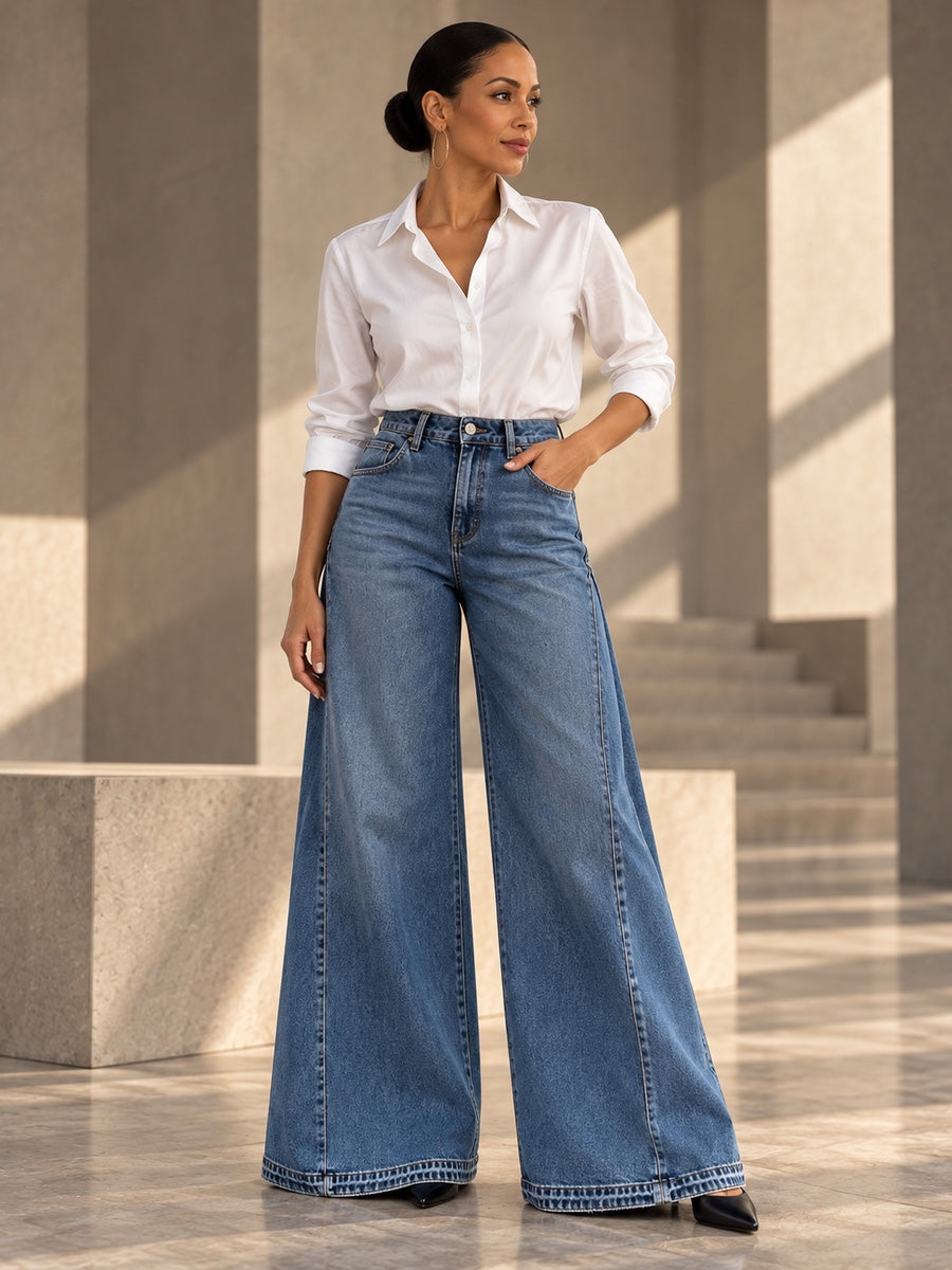 High Waisted Wide Leg Buttoned Pockets Jean Pants Bottoms - 201871_OL_F3_v20261008