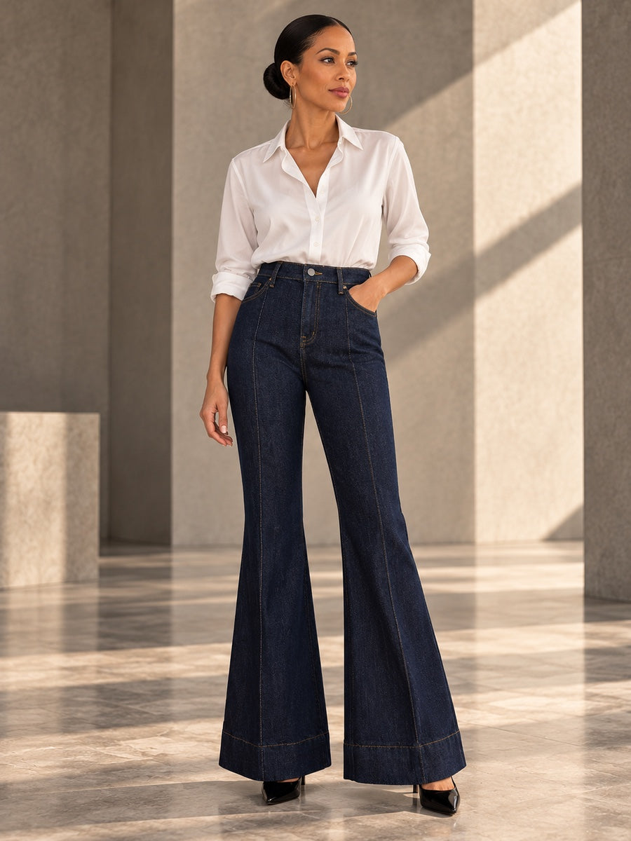 Flared High Waisted Split-Joint Jean Pants Bottoms - 172909_OL_F1_v20261008