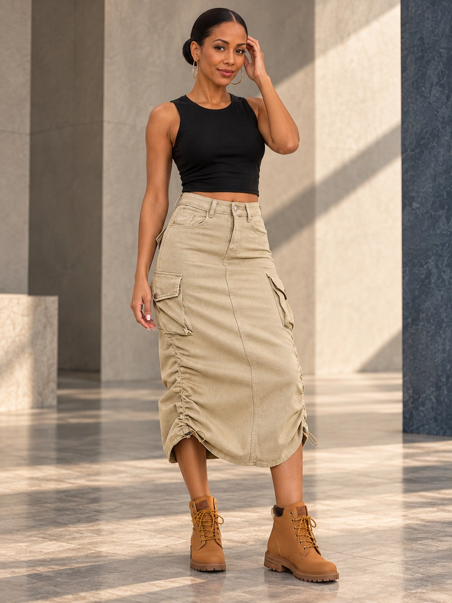 A-Line Buttoned Drawstring Pockets Solid Color Split-Side Skirts Bottoms - 123866_CF_F2_v20261008