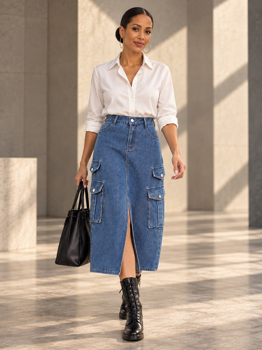 A-Line Loose Pockets Split-Front Split-Joint Denim Skirts - 125560_CF_F1_v20261008