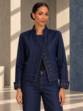 Cropped Long Sleeves Buttoned Hollow Solid Color Stand Collar Outerwear - 205700_OL_F1_v01
