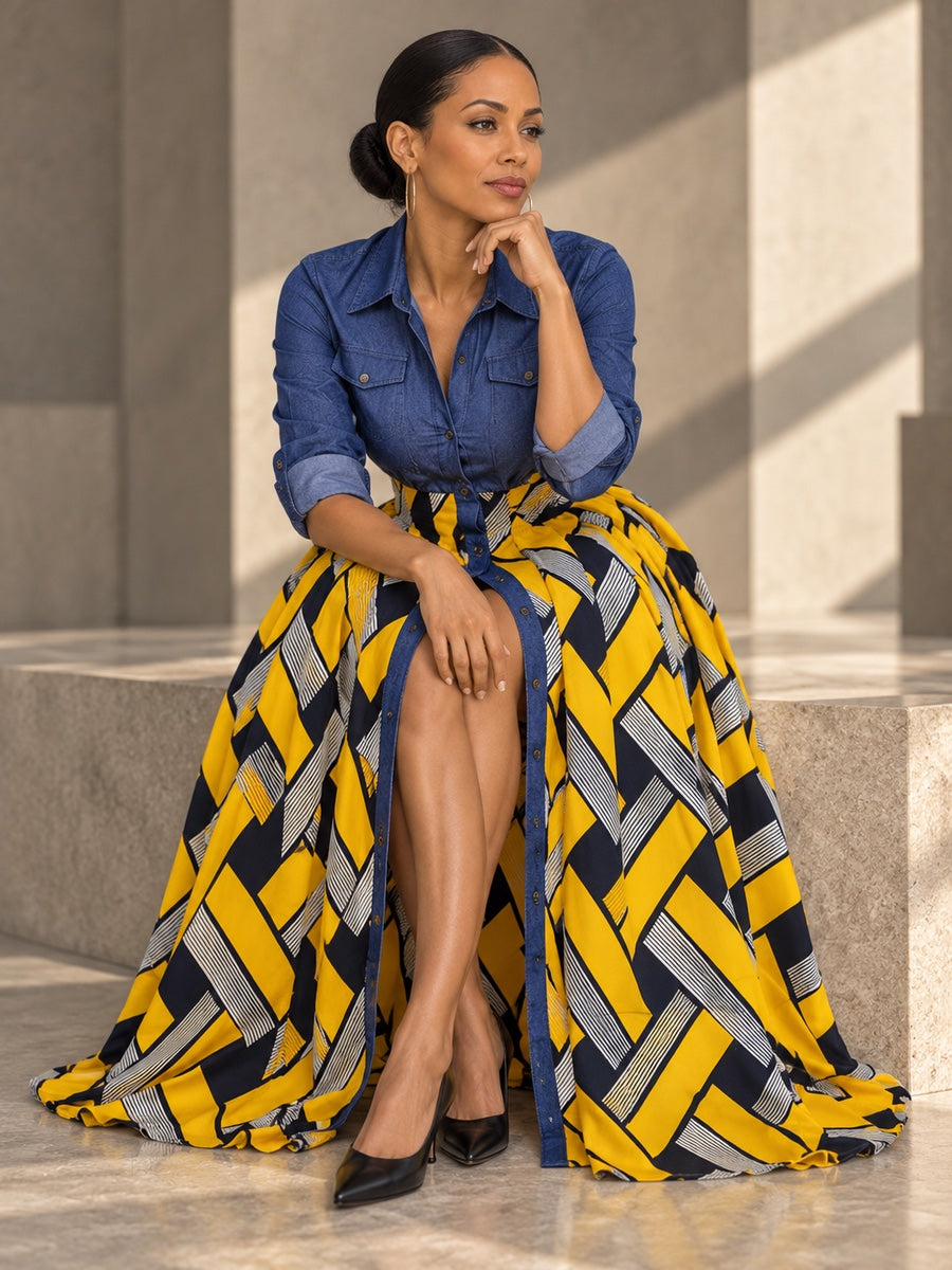 Long Sleeves Loose Buttoned Elasticity Printed Split-Joint Lapel Maxi Dresses - 127282_OL_F2_v20261008