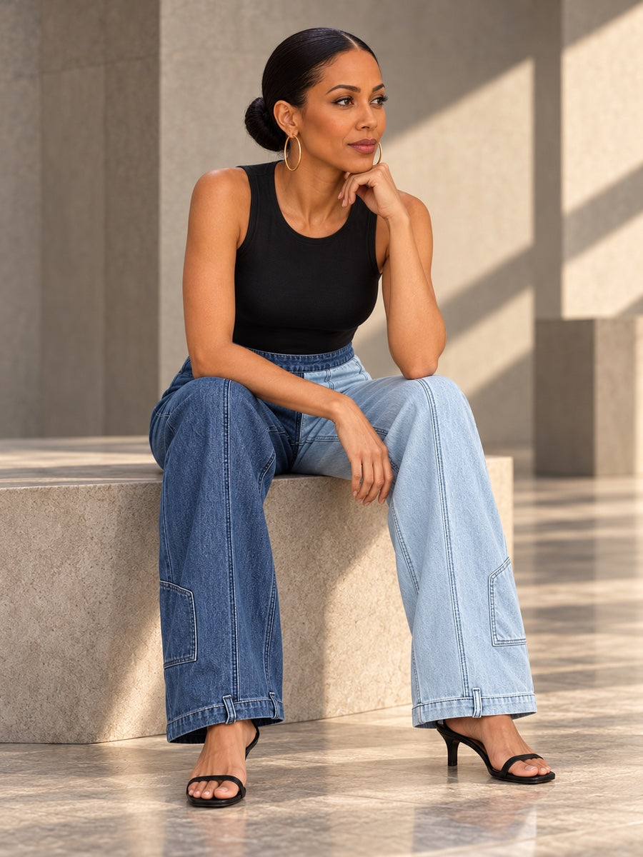 Loose Wide Leg Contrast Color Pockets Jean Pants Bottoms - 204819_OL_F2_v20261008