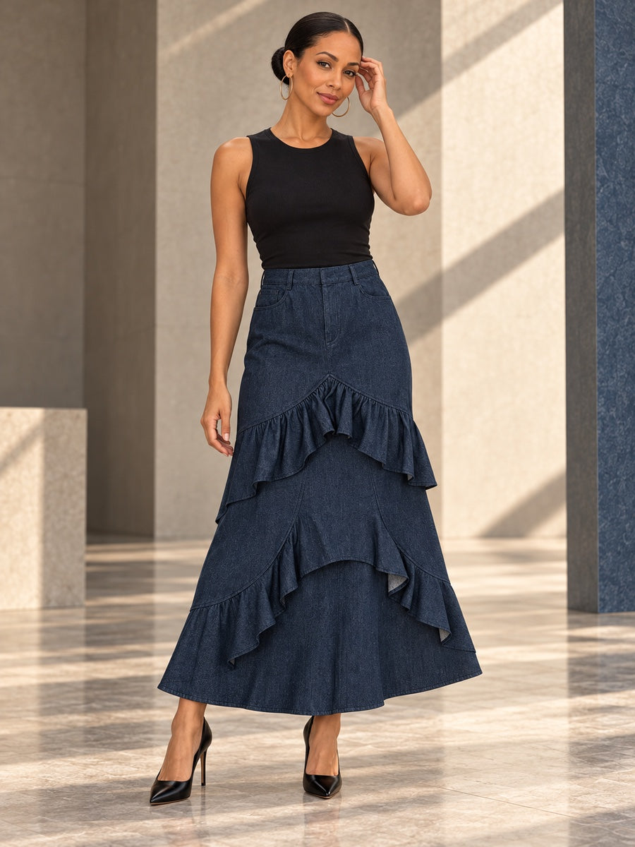 Bodycon High Waisted Ruffled Solid Color Split-Joint Skirts Bottoms - 194357_CF_F2_v20261008