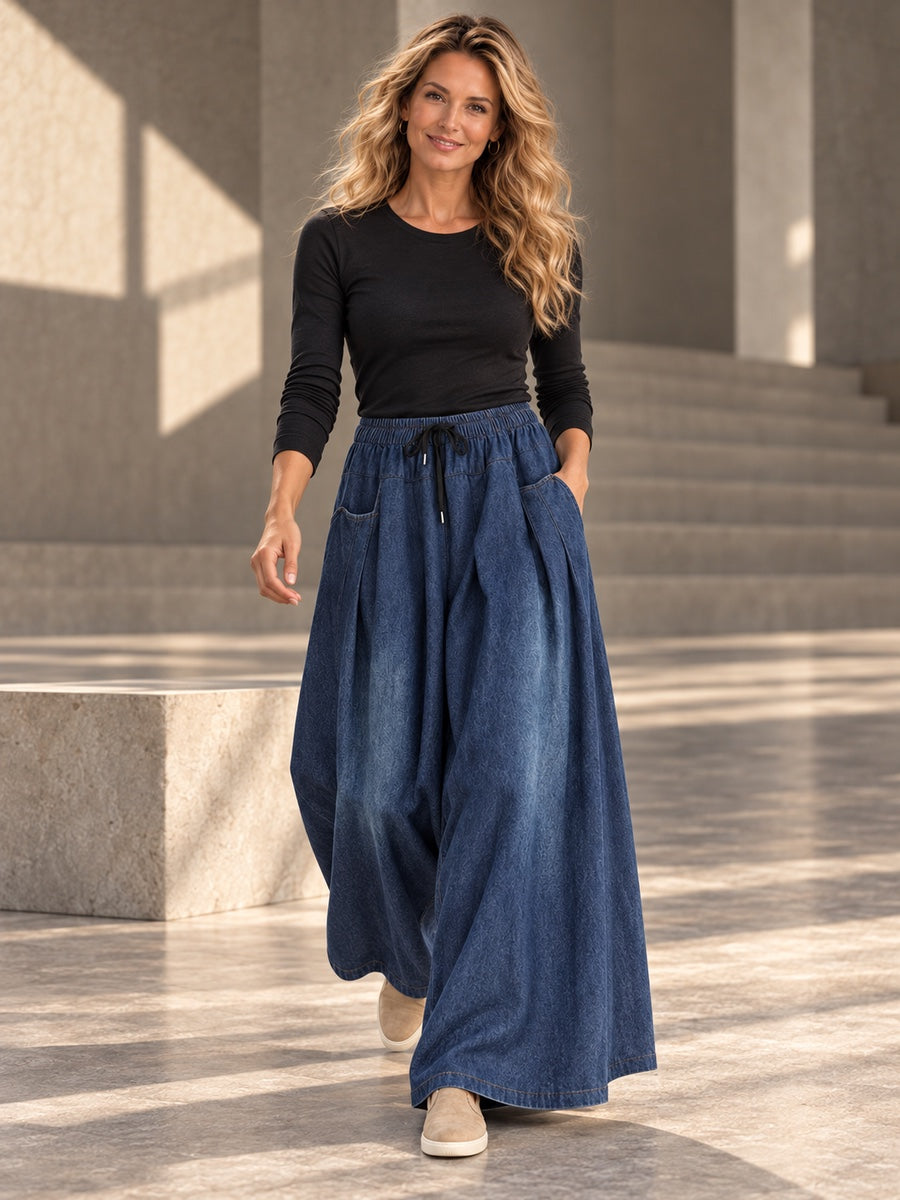 High Waisted Loose Drawstring Elasticity Pleated Pockets Jean Pants Bottoms - 177223_CF_F1_v20261008