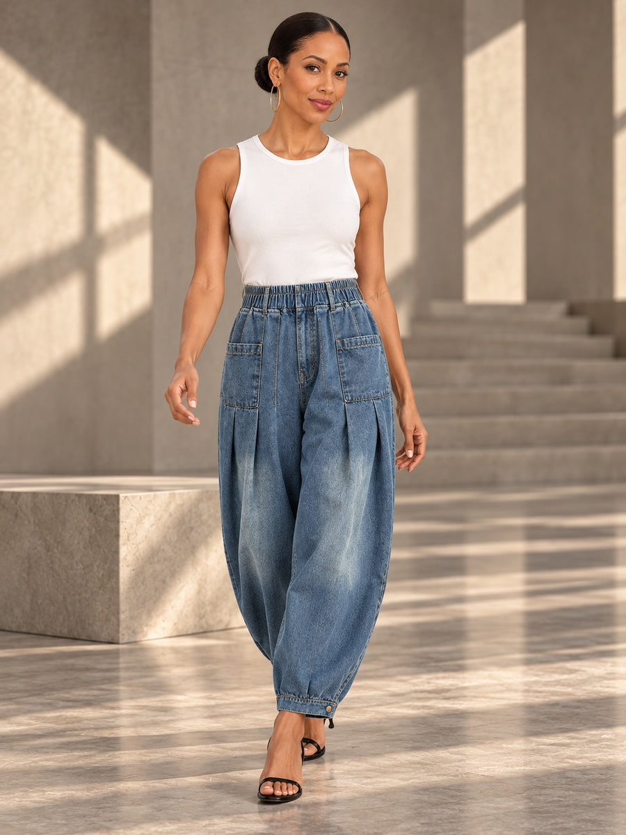 Loose Elasticity Pockets Solid Color Jean Pants Bottoms Trousers - 187849_CF_F1_v20261008