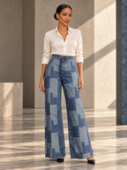 Loose Wide Leg Buttoned Plaid Pockets Split-Joint Jean Pants Bottoms - 170568_OL_F1_v20261008